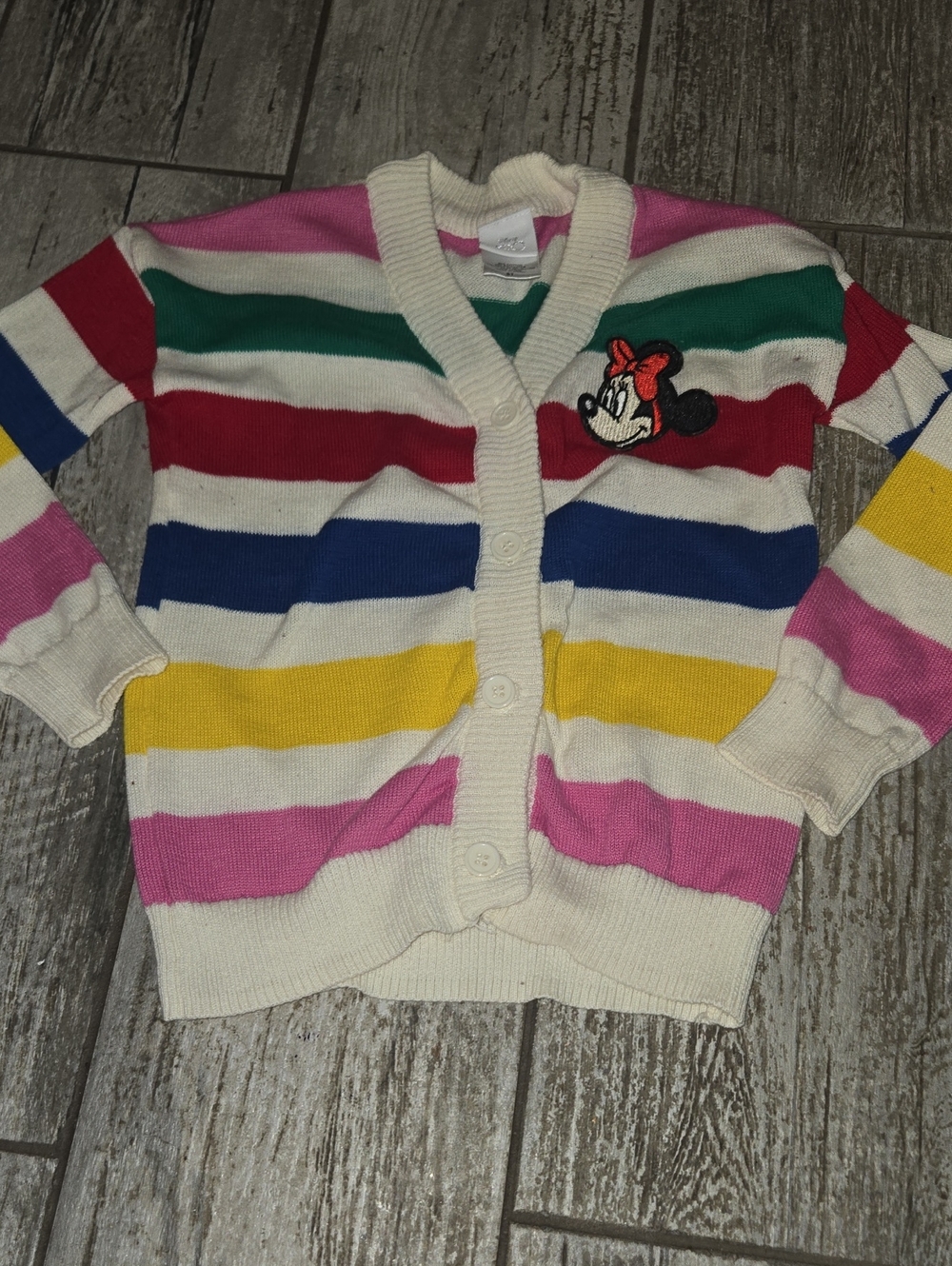 Girls Striped Cardigan Sweater with Minnie Patch - Pink/Yellow/Blue/Green